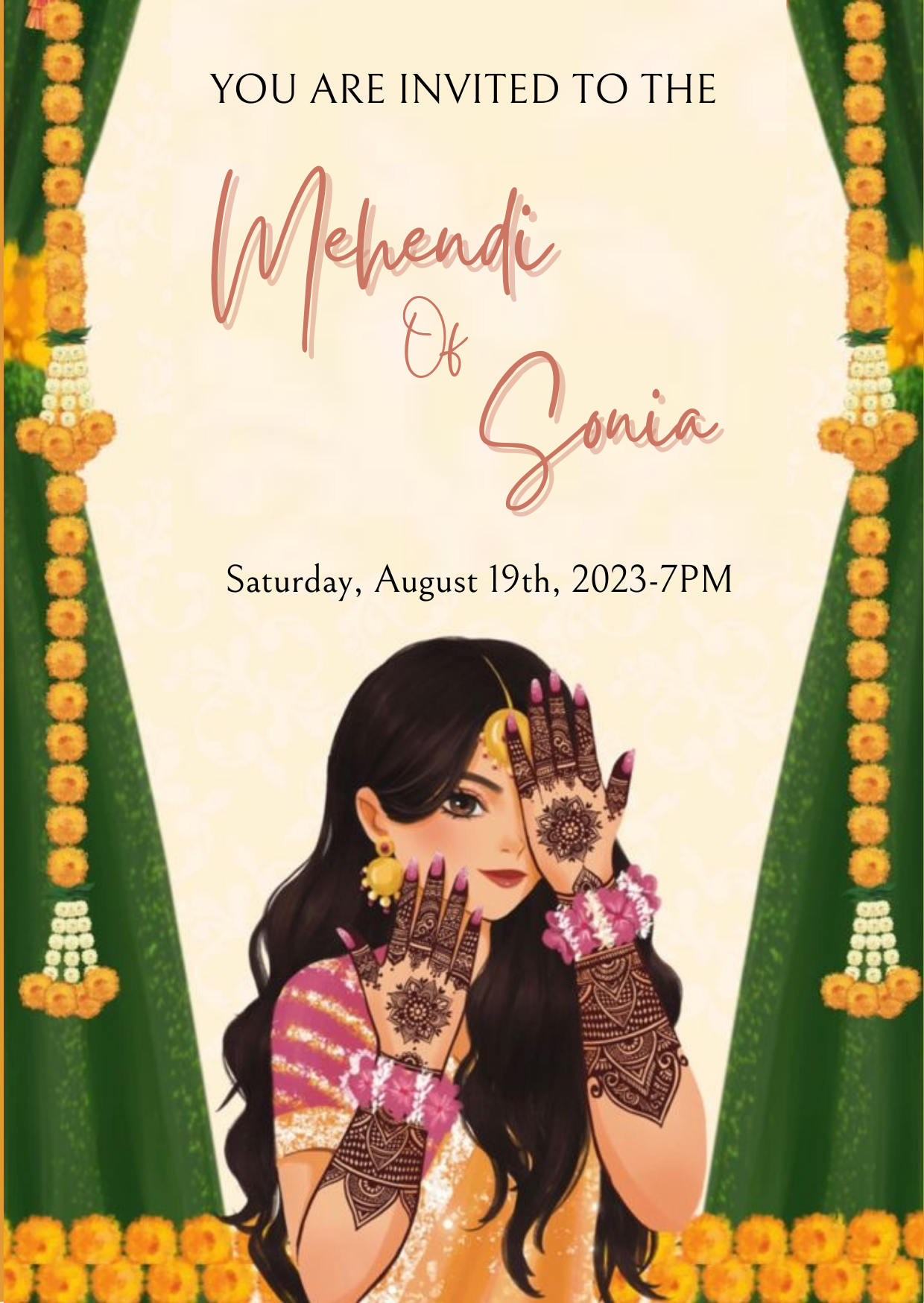 Pink Floral Mehndi Ceremony Invitation-AAMCI004