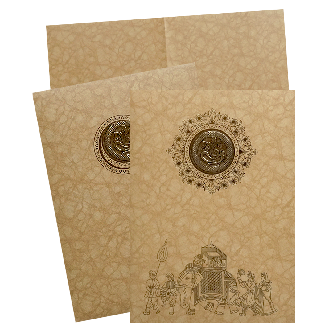 Golden Shiny Ganesha Wedding Card-KNKR039B