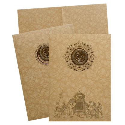 Golden Shiny Ganesha Wedding Card-KNKR039B
