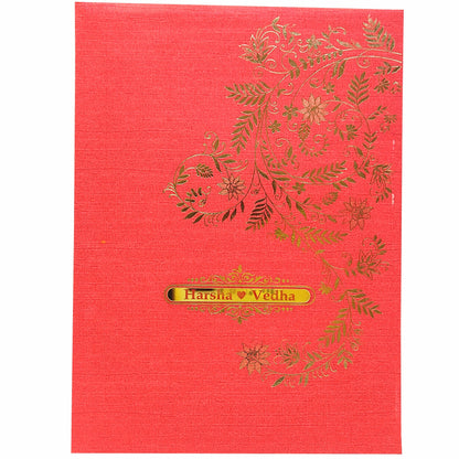 Red Padded Floral Wedding Card In Gold Foiling-KNPC9519R