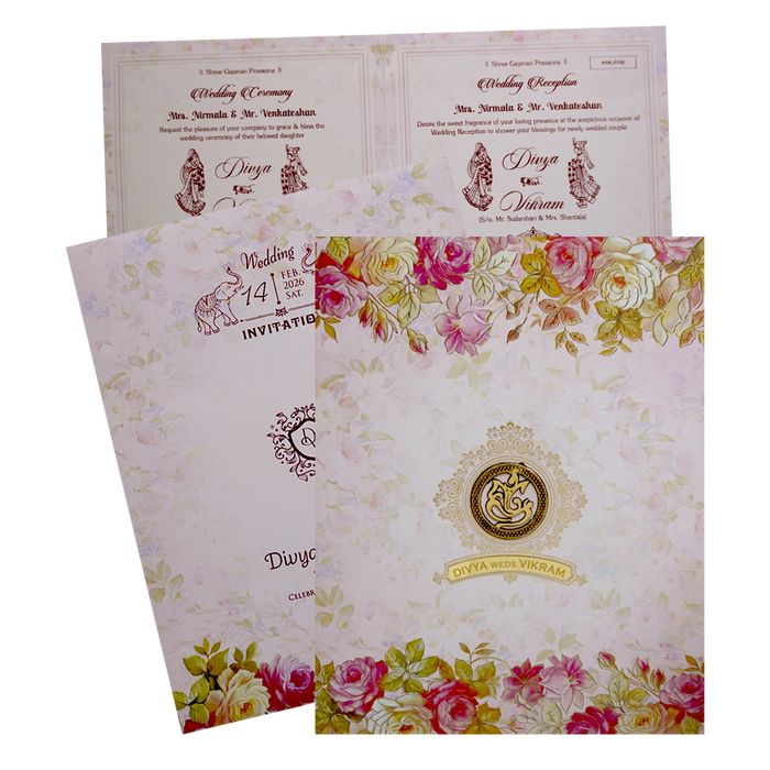 Pink Floral Design Nameplate Wedding Invitation-KNKJ1108-King of Cards
