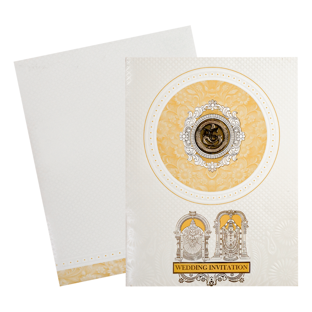 White Ganesha Balaji Wedding Card-KNJS2085Y