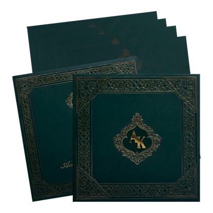 Dark Green Embossed Wedding Card-King of Cards