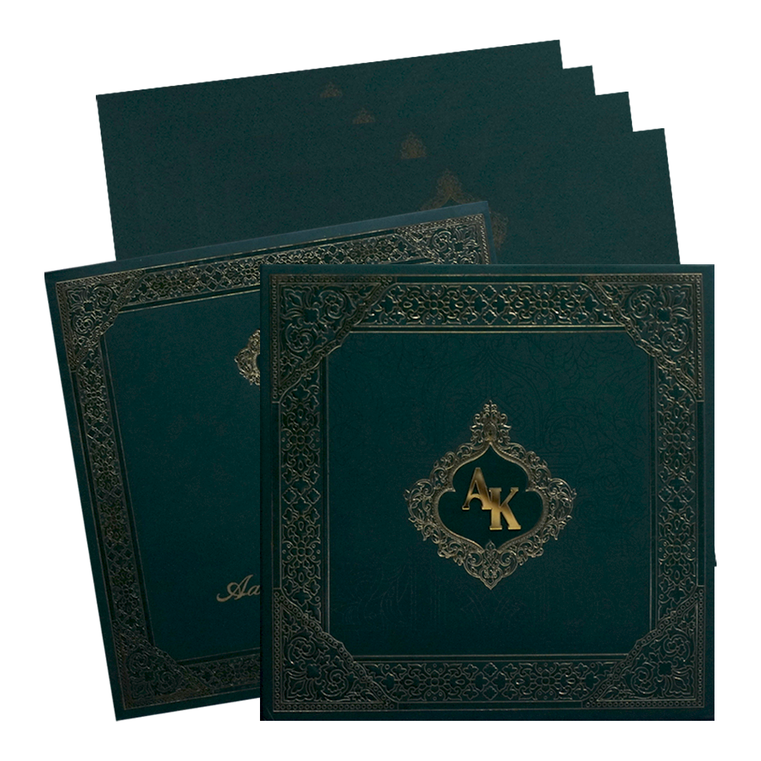 Make your event special with our exclusive Dark Green Embossed Wedding Card. Shop now! ?WhatsApp Support ?Express Delivery.