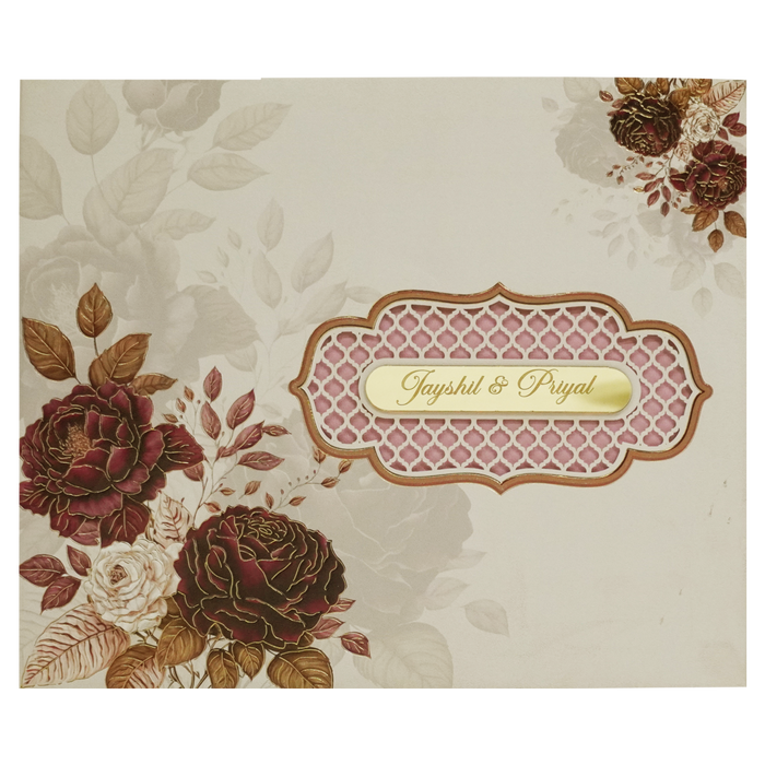Cream Rose Padded Wedding Card-King of Cards