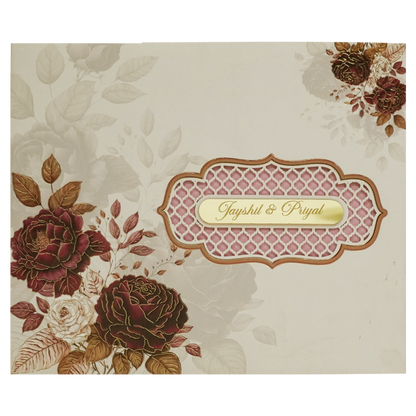 Cream Rose Padded Wedding Card-King of Cards