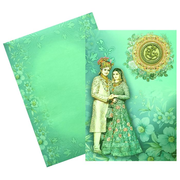 Green Floral Bride Groom Padded Invitation Card-King of Cards