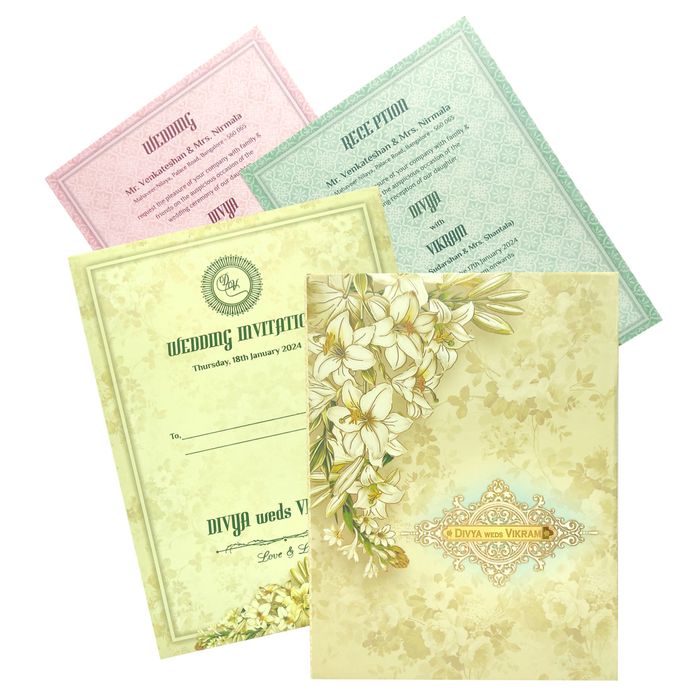 Cream Floral Padded Card In Offset Print With Name Plate-KNPO1505C-King of Cards