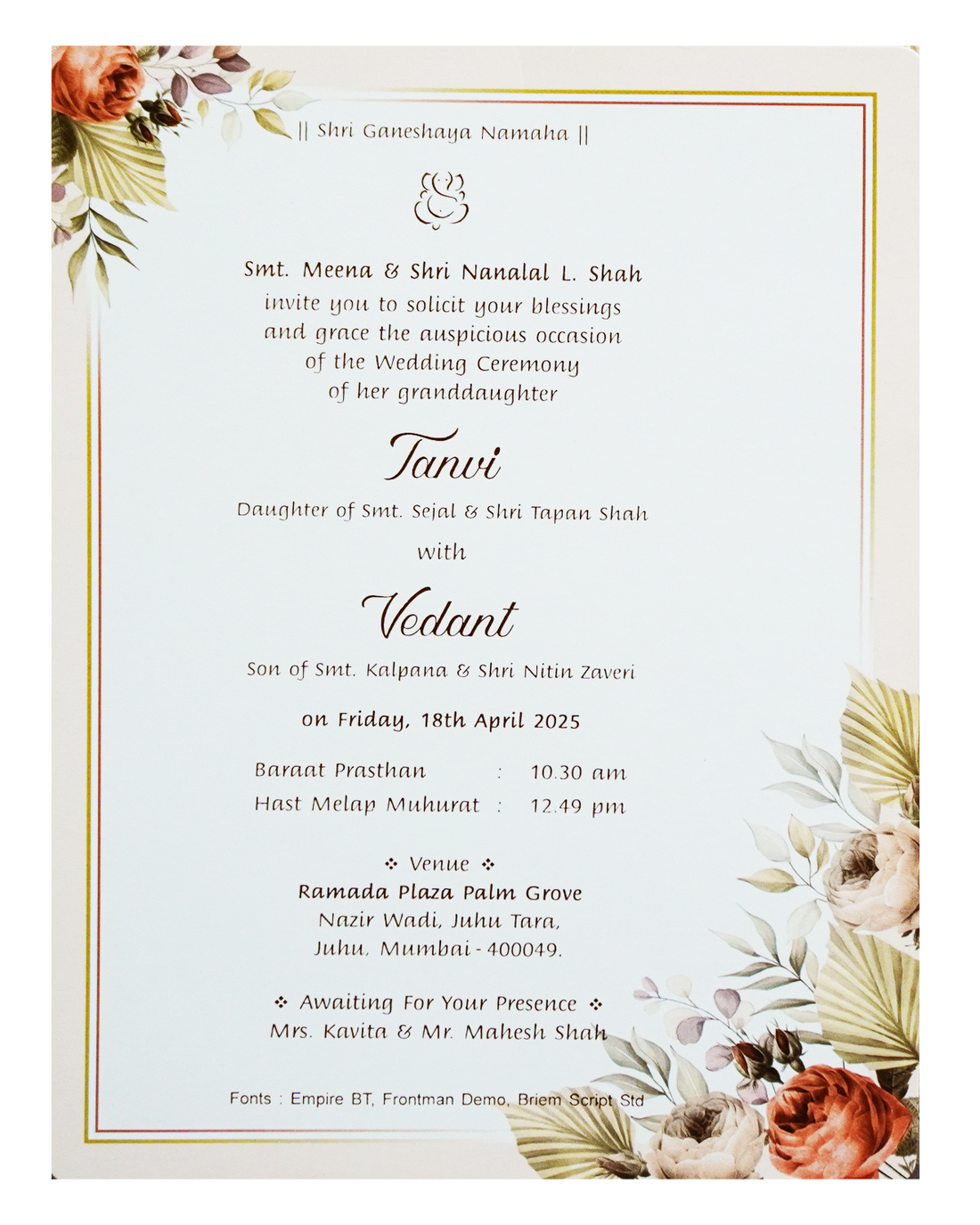 Cream Single Sheet Invitation-KRCS7480