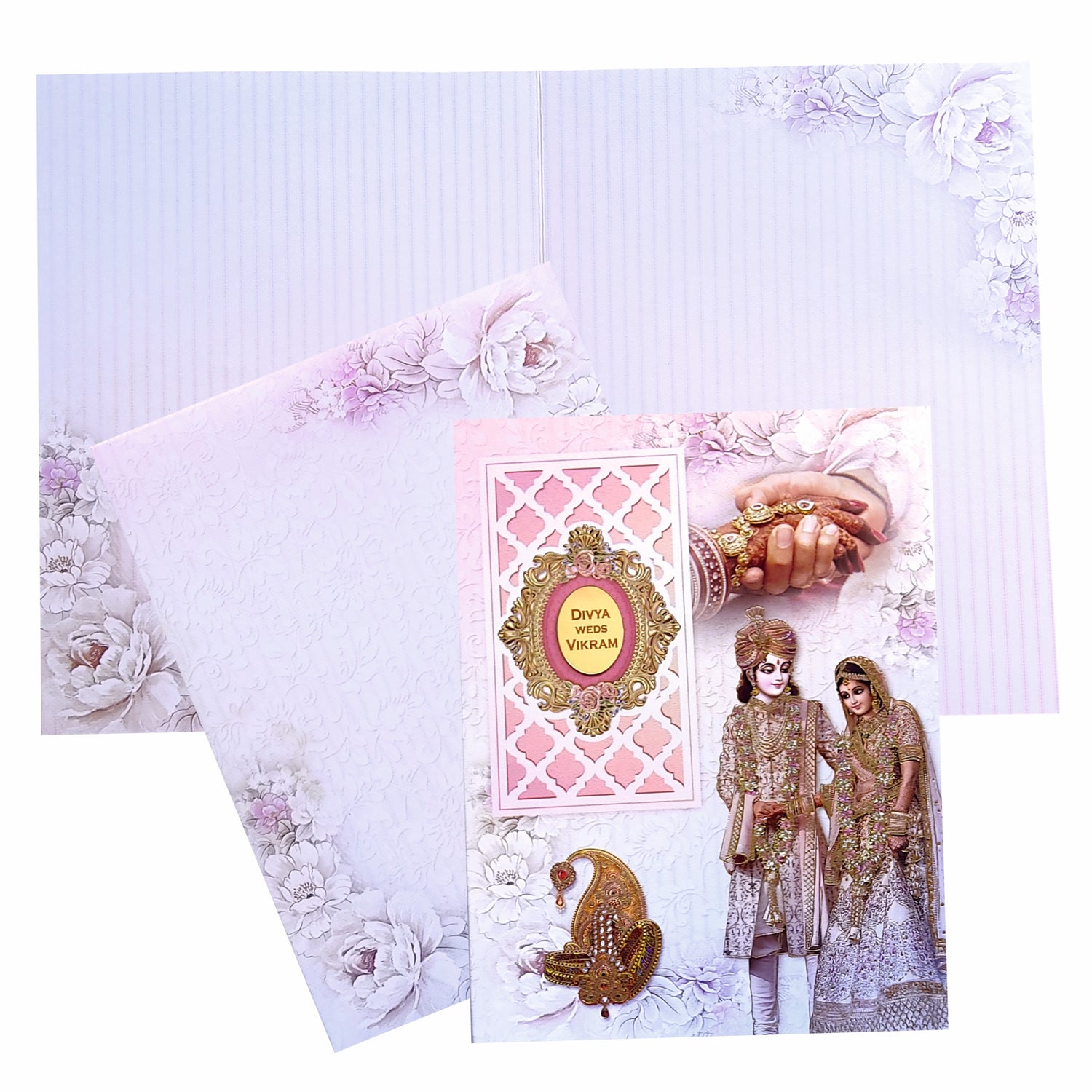 Check out Lavender Paisley Couple Padded Wedding Card at best price. ?WhatsApp Support ?Express Delivery. | King of Cards
