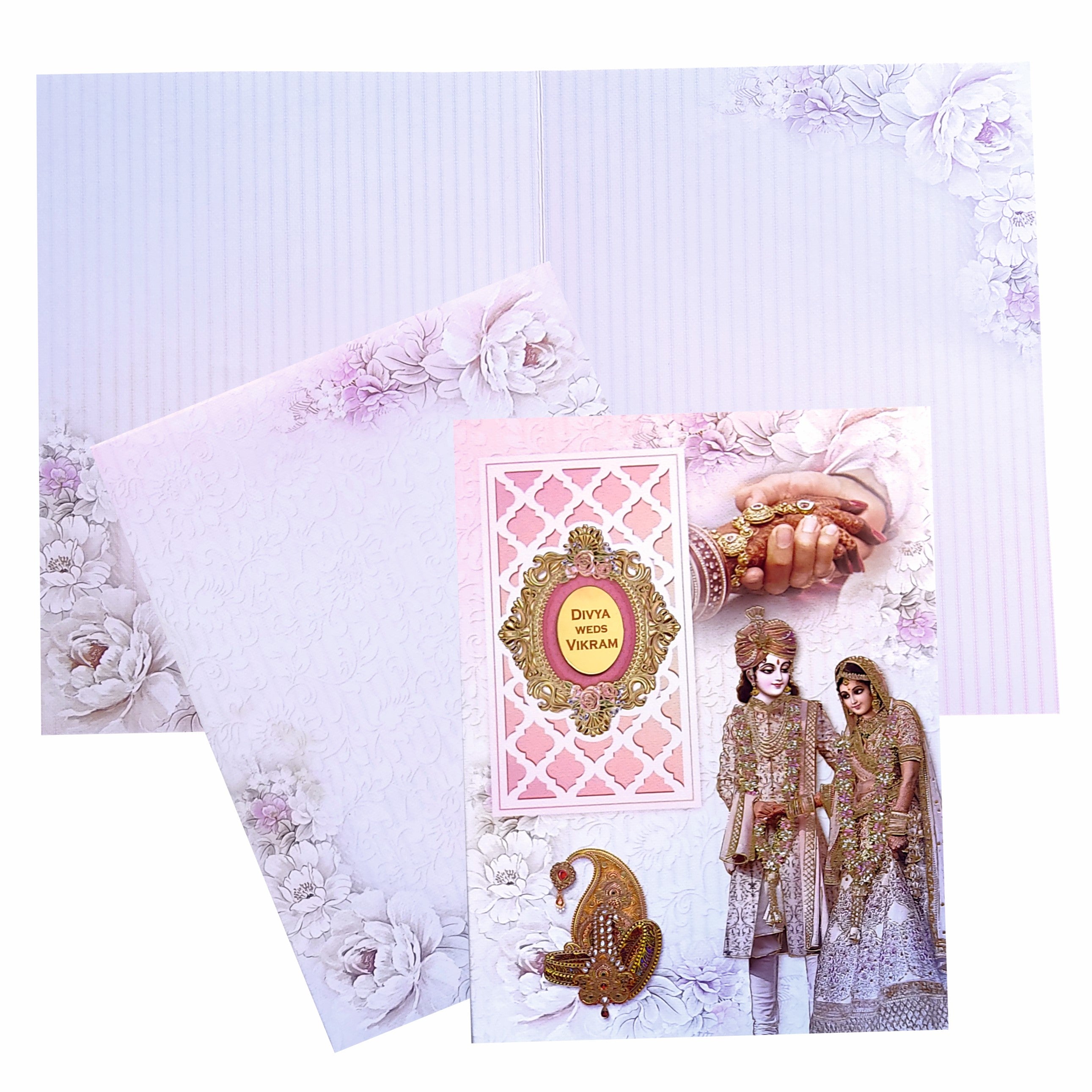 Check out Lavender Paisley Couple Padded Wedding Card at best price. ?WhatsApp Support ?Express Delivery. | King of Cards