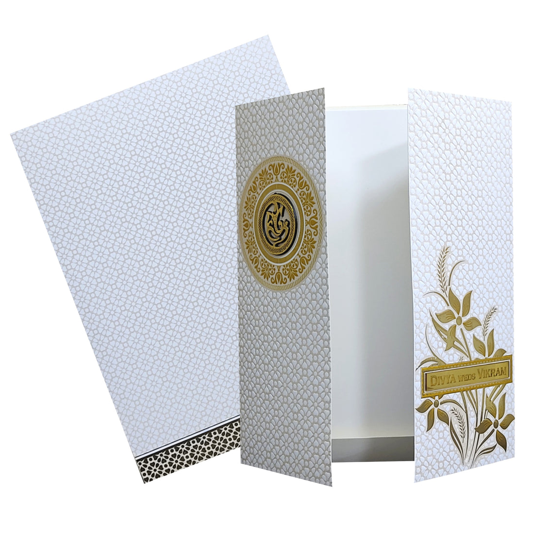 White Floral Embossed Nameplate Invitation Card