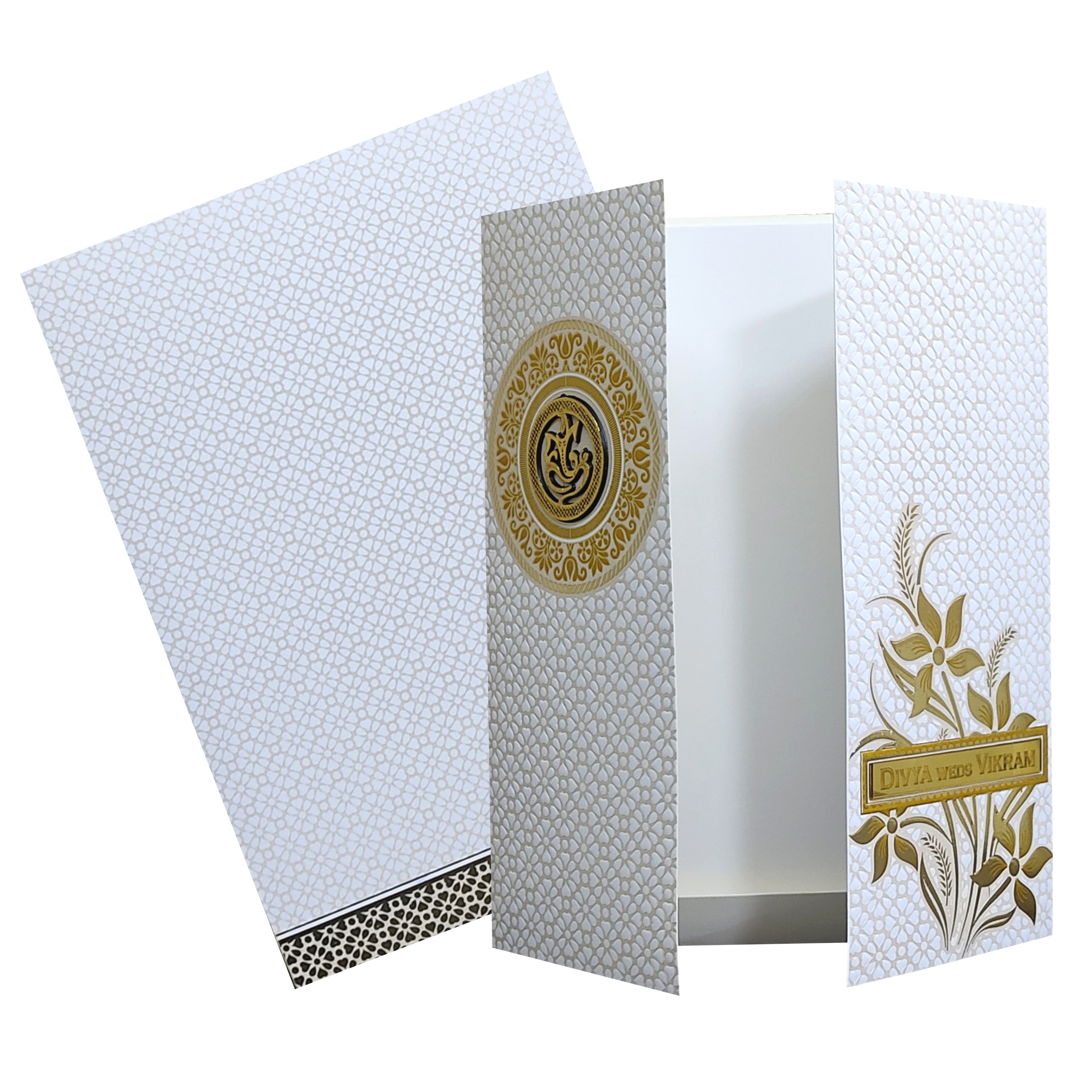 White Floral Embossed Nameplate Invitation Card