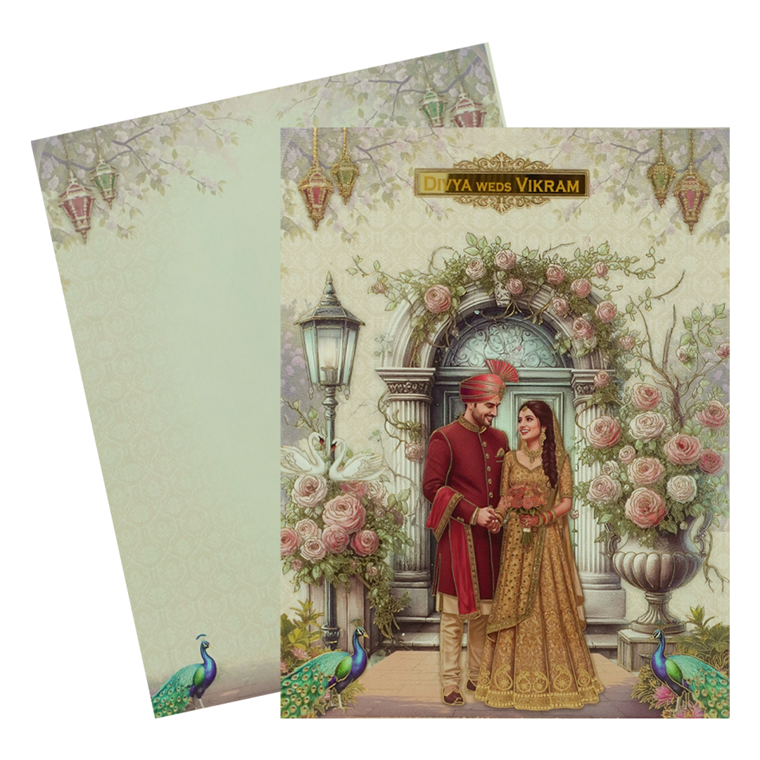 Royal Rose Arch Couple Wedding Card-KNKJ1157
