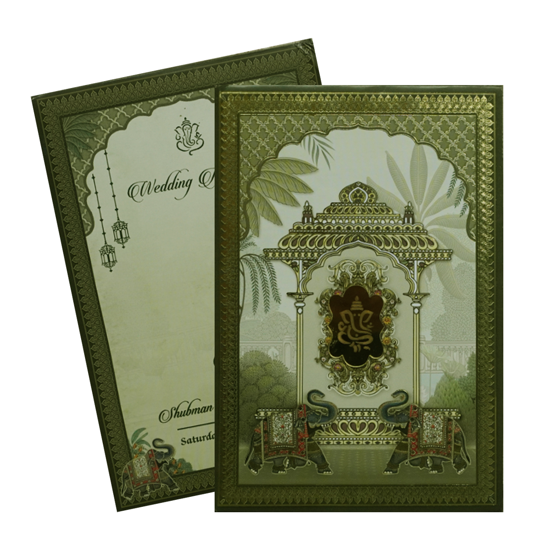 Green Padded Marriage Invitation Card-KRB8300