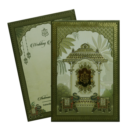 Green Padded Marriage Invitation Card-KRB8300