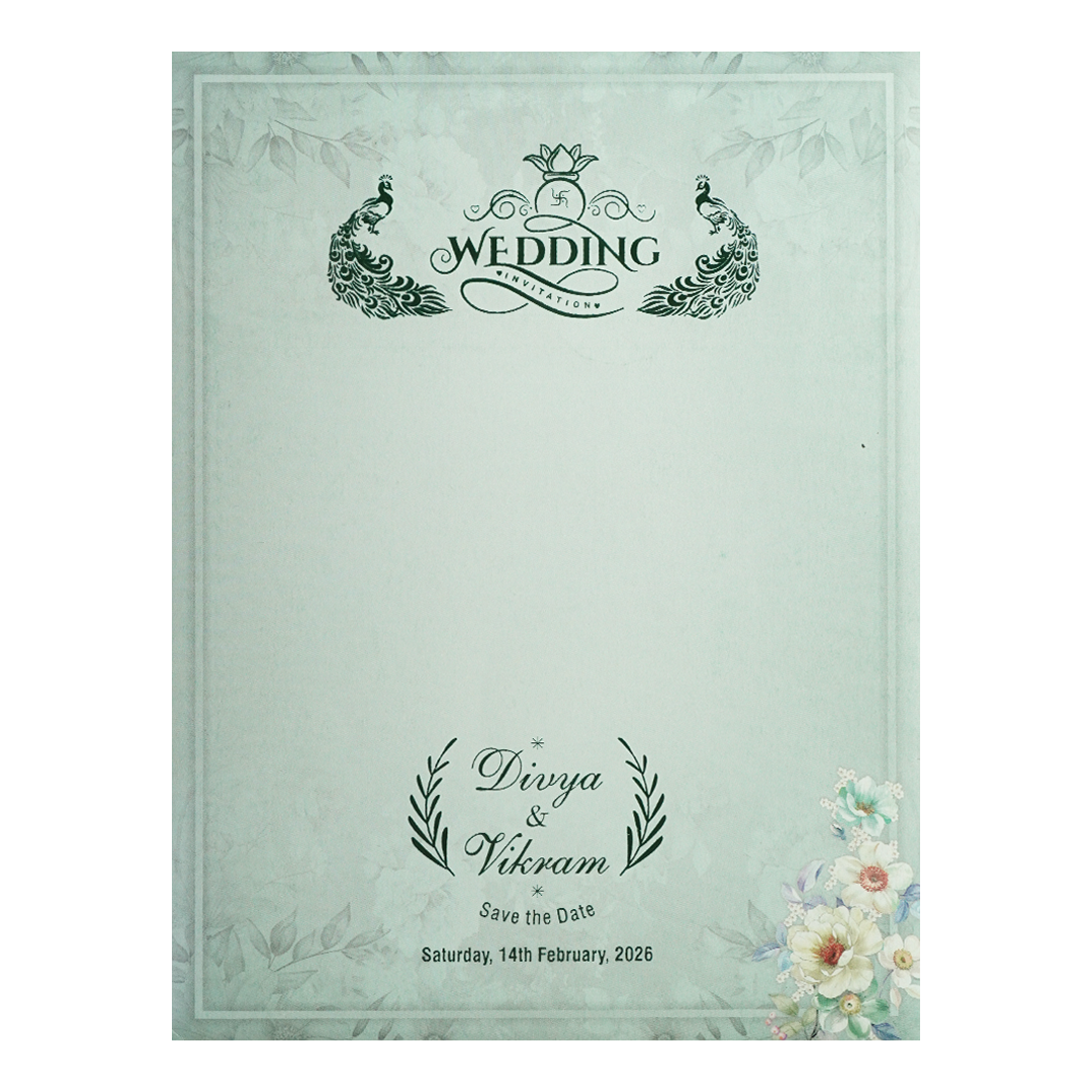 Blue Pastel Floral Oval Wedding Card-KNTY6809