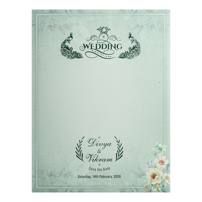 Blue Pastel Floral Oval Wedding Card-KNTY6809