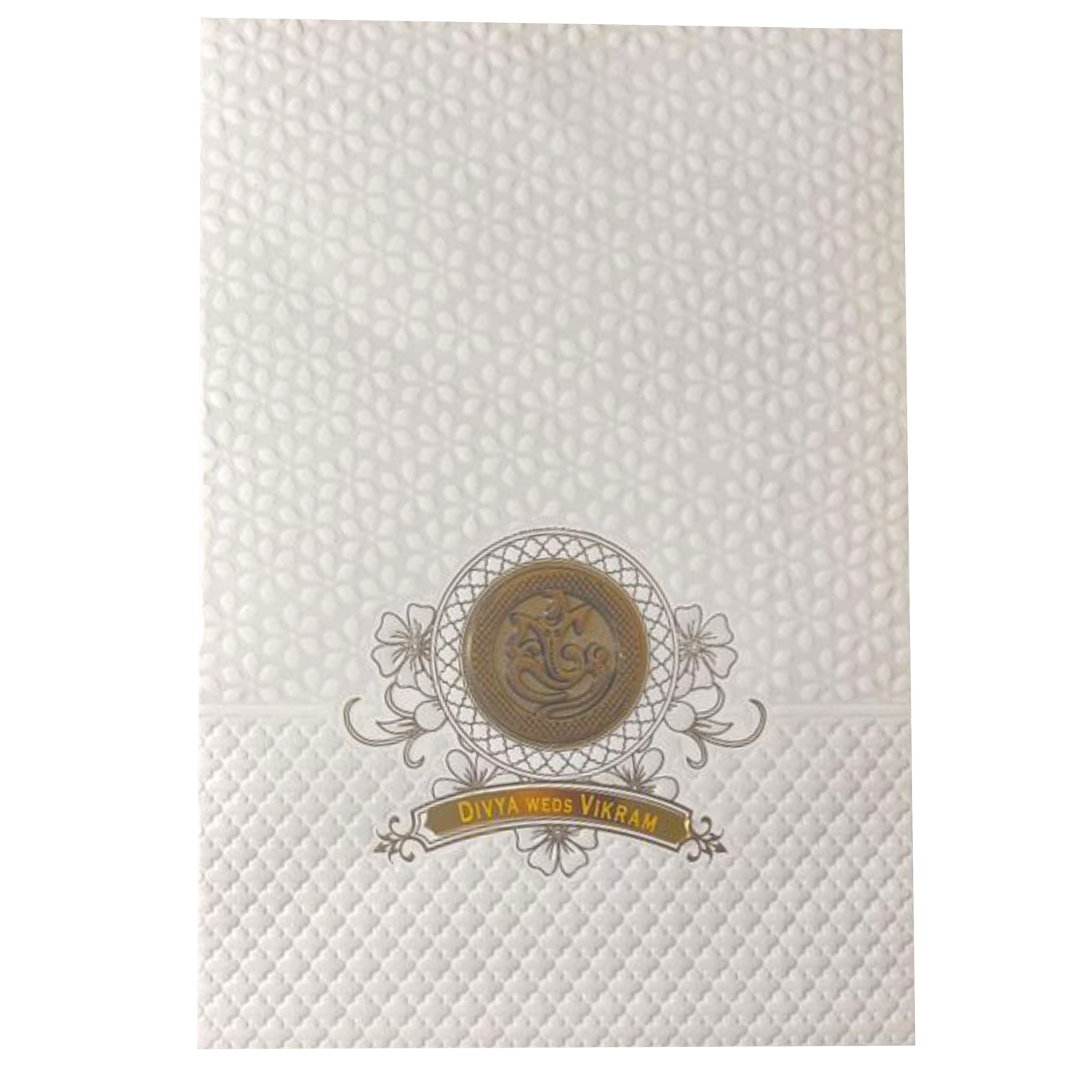 White Embossed Design Nameplate Invitation Card - KNCG1560