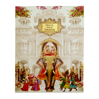 Cream Royal Elephant Nameplate Wedding Card-KNTY6811