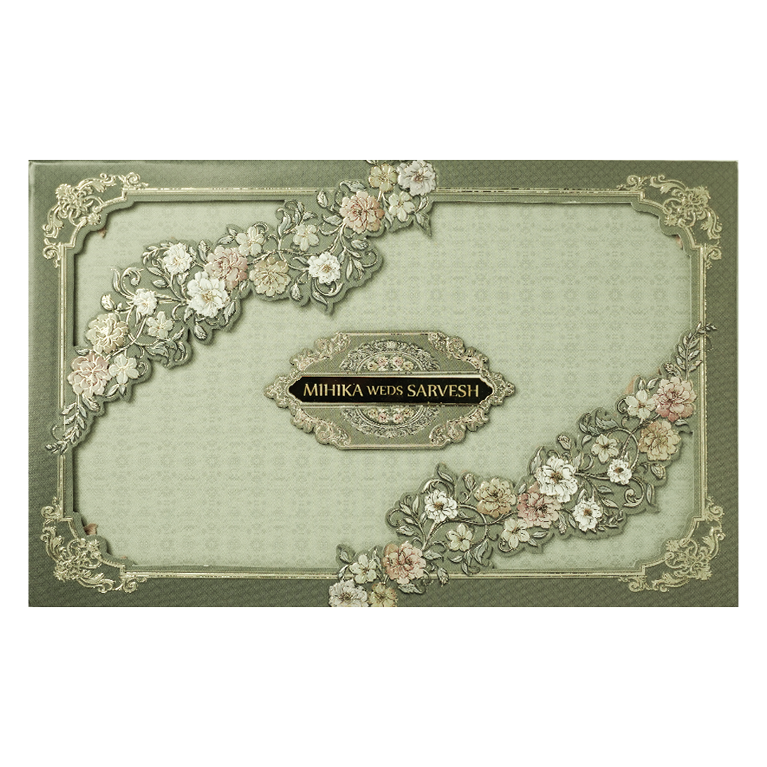 Grey Pastel Floral Padded Wedding Card-KSSC2440