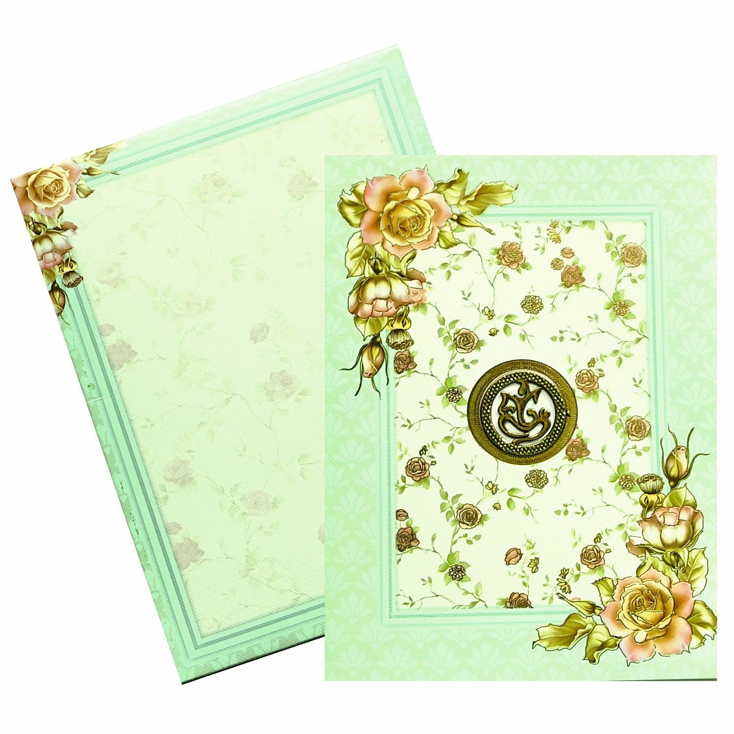 Pista Green Floral Ganesha Invitation Card-KNKM8202