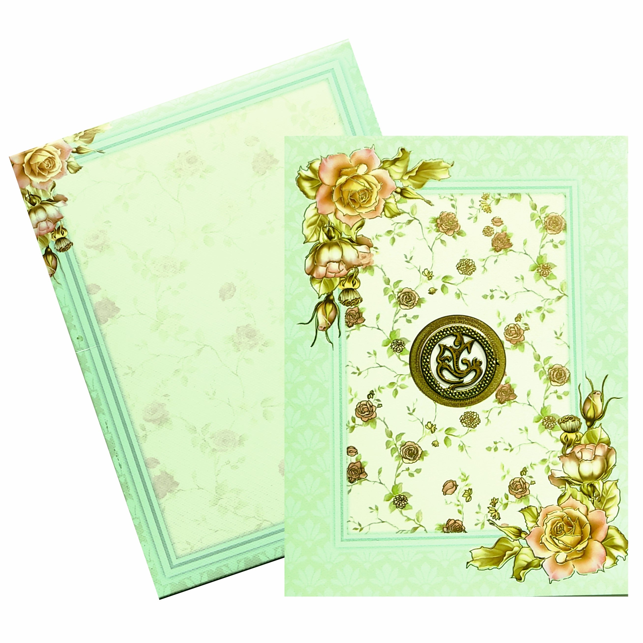 Pista Green Floral Ganesha Invitation Card-KNKM8202