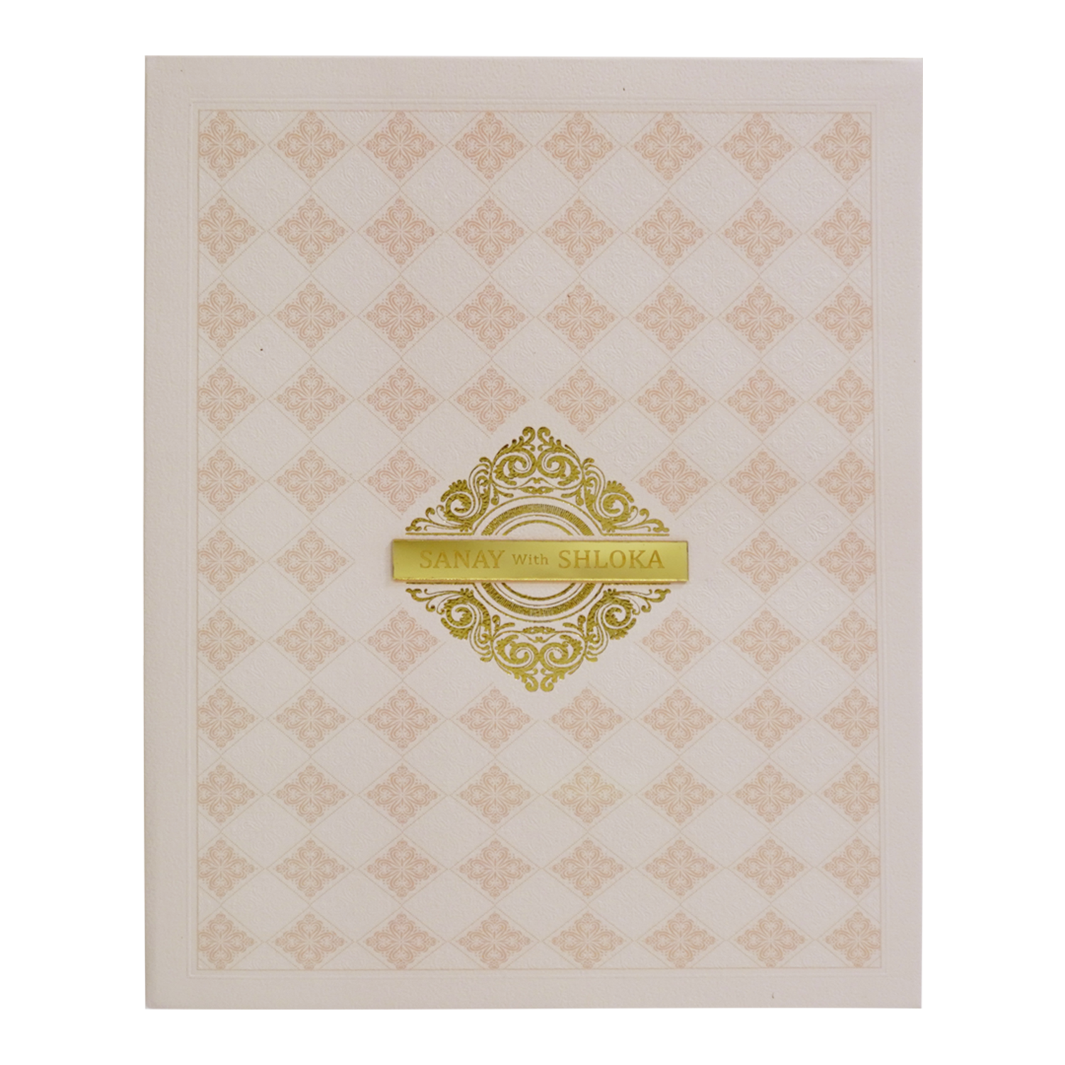Peach Padded Nameplate Wedding Card-KBM04720
