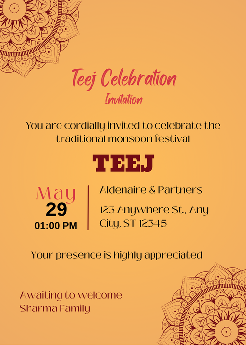 Turmeric Yellow Floral Teej Invitation-AATEE002