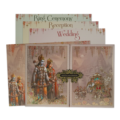 Check out Ram Sita Procession Padded Wedding Card at best price.✅WhatsApp Support ✅Express Delivery.|King of cards.