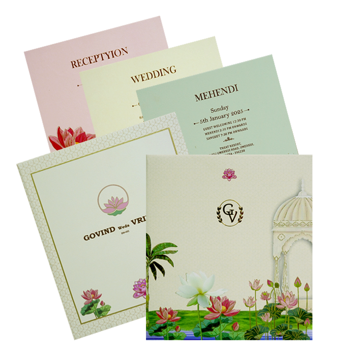 Cream Lotus Marriage Card-King of Cards