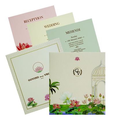 Cream Lotus Marriage Card-King of Cards