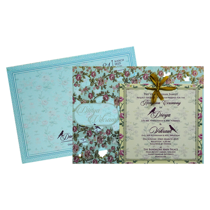Blue Floral MDF Wedding Card Design-KNKO7602