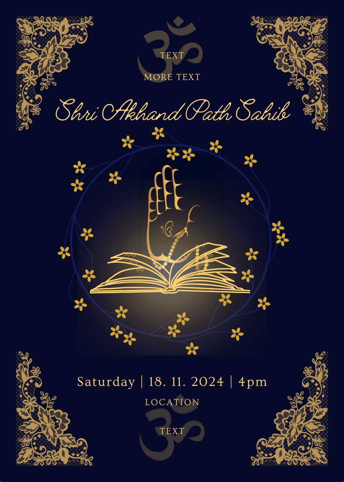 Blue And Gold Om Akhand Path Invitation-AAAKI002