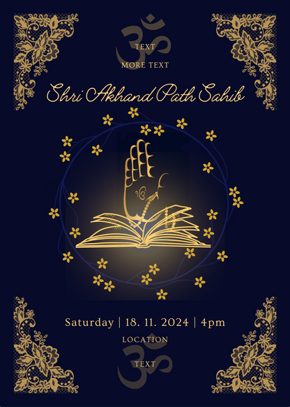 Blue And Gold Om Akhand Path Invitation-AAAKI002