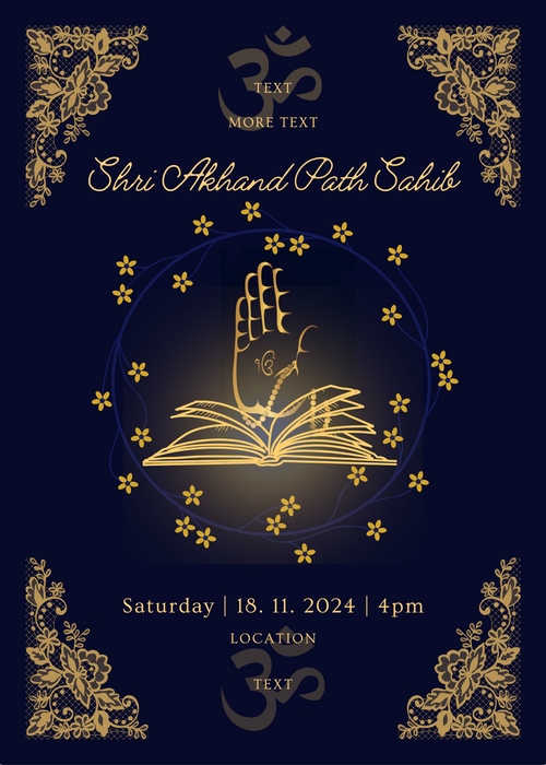 Blue And Gold Om Akhand Path Invitation-King of Cards
