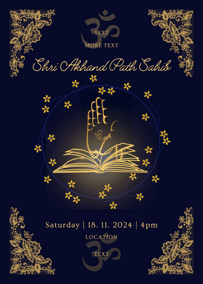 Blue And Gold Om Akhand Path Invitation-AAAKI002