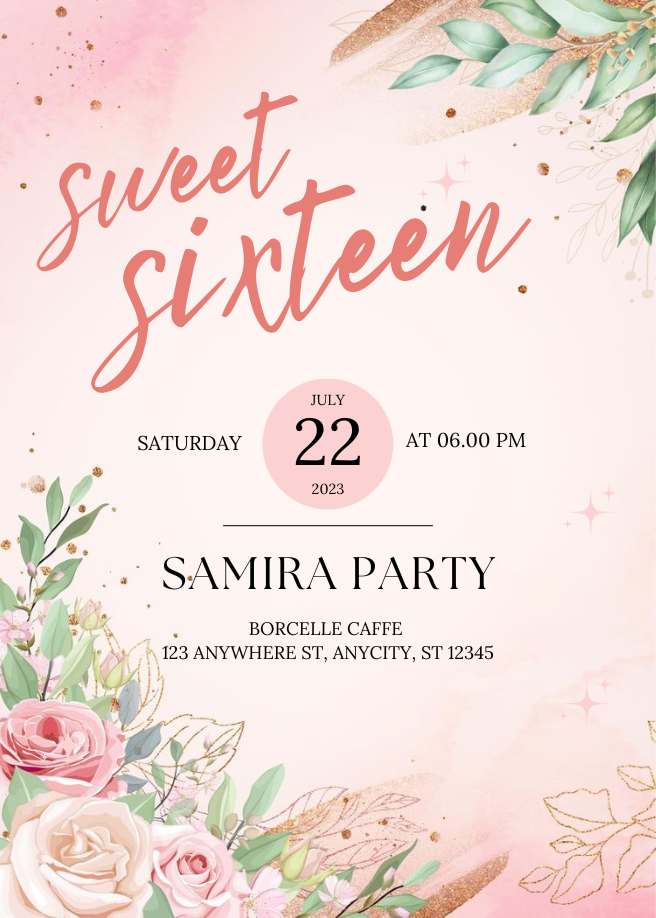Pink Floral Sweet 16 Invitation-AASIX001