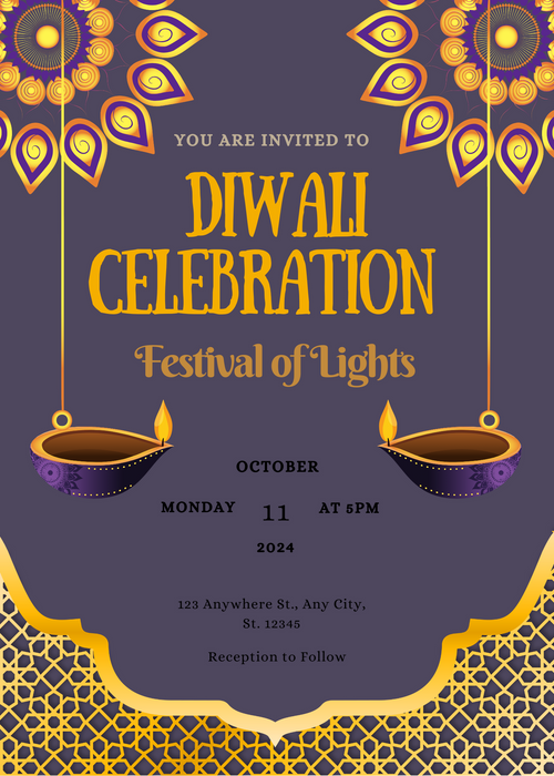 Navy Blue Diyas Diwali Invitation-AADWI003
