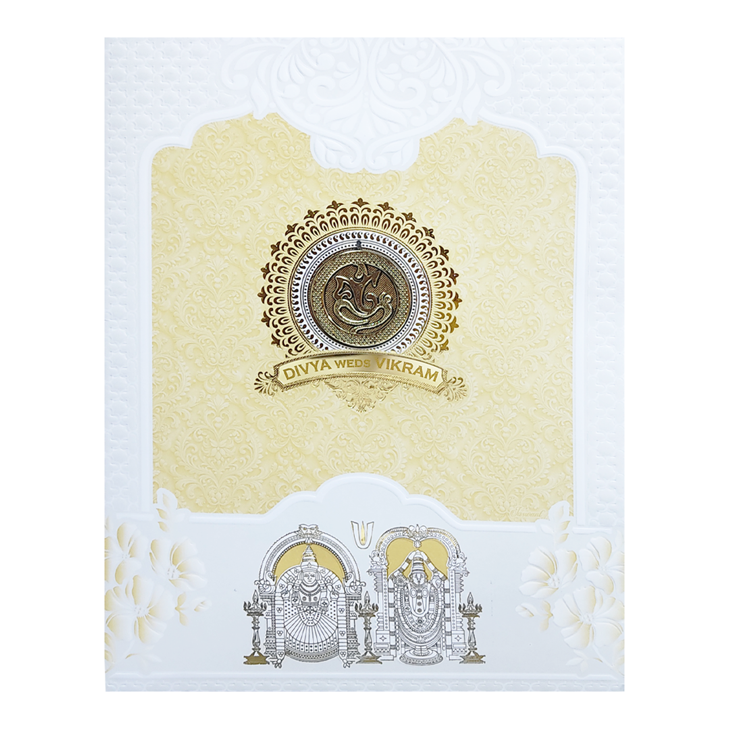 White Cream Balaji Padmavathi Wedding Card-KNJS2088Y