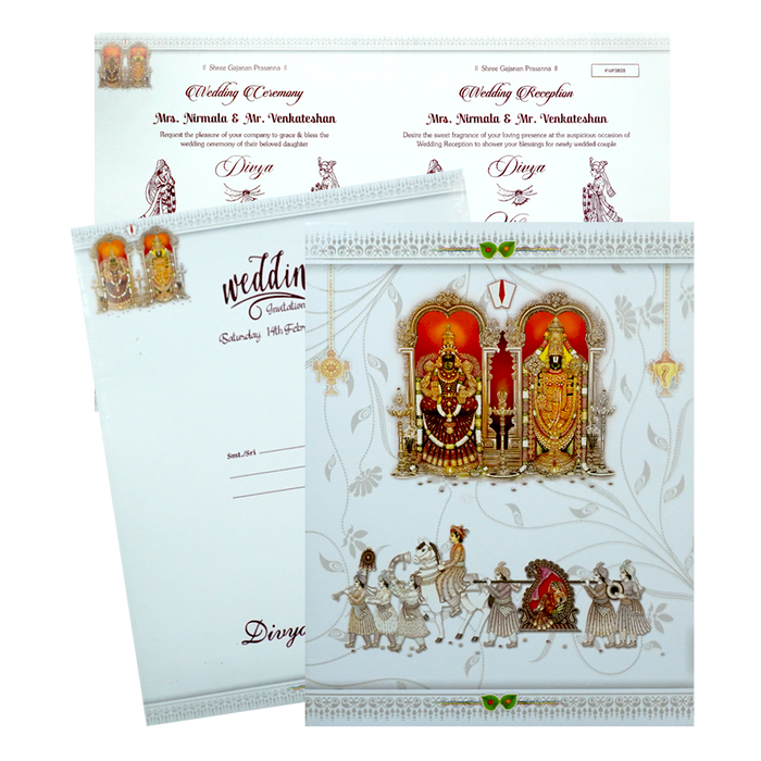 White Jumbo Balaji Padmavathi With Dohli Baraat Fictional Print-KNK4331-King of Cards