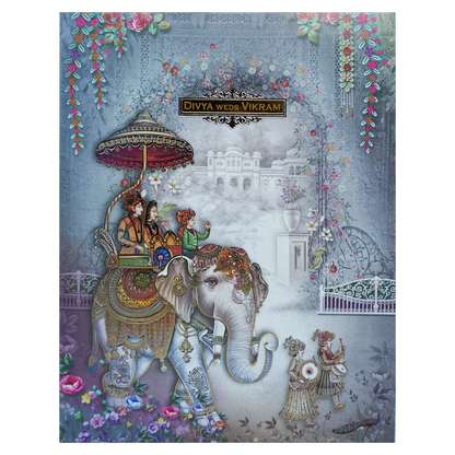 Blue Royal  Elephant Baraat Wedding Card-KNKJ1153