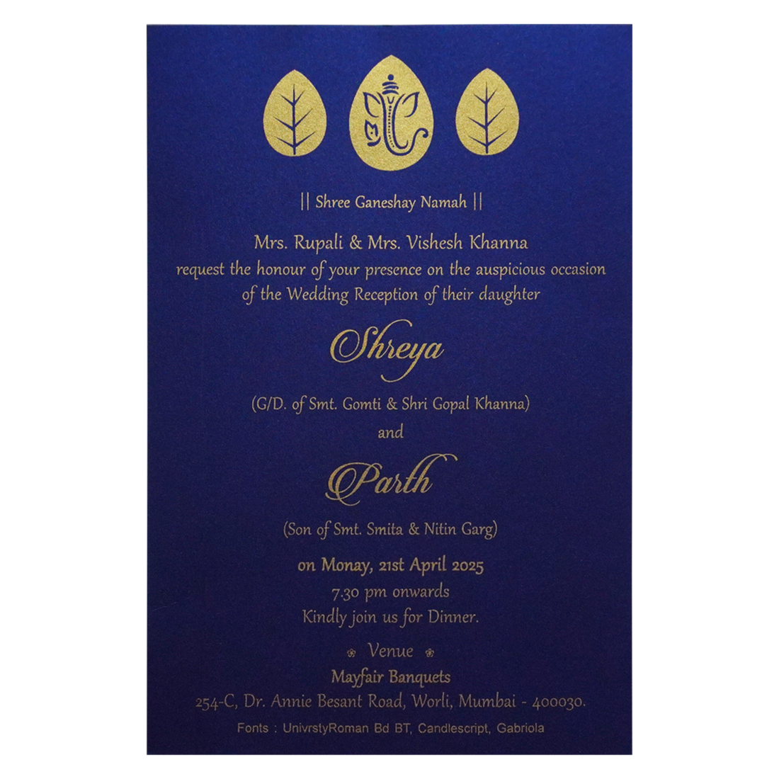 Blue Single Sheet Invitation Card-KRCS7242