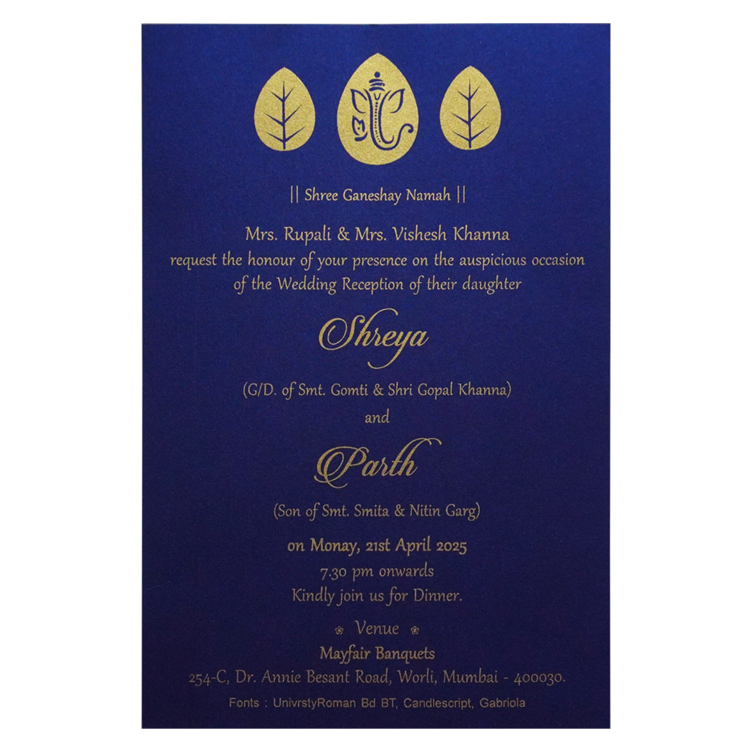 Blue Single Sheet Invitation Card-KRCS7242