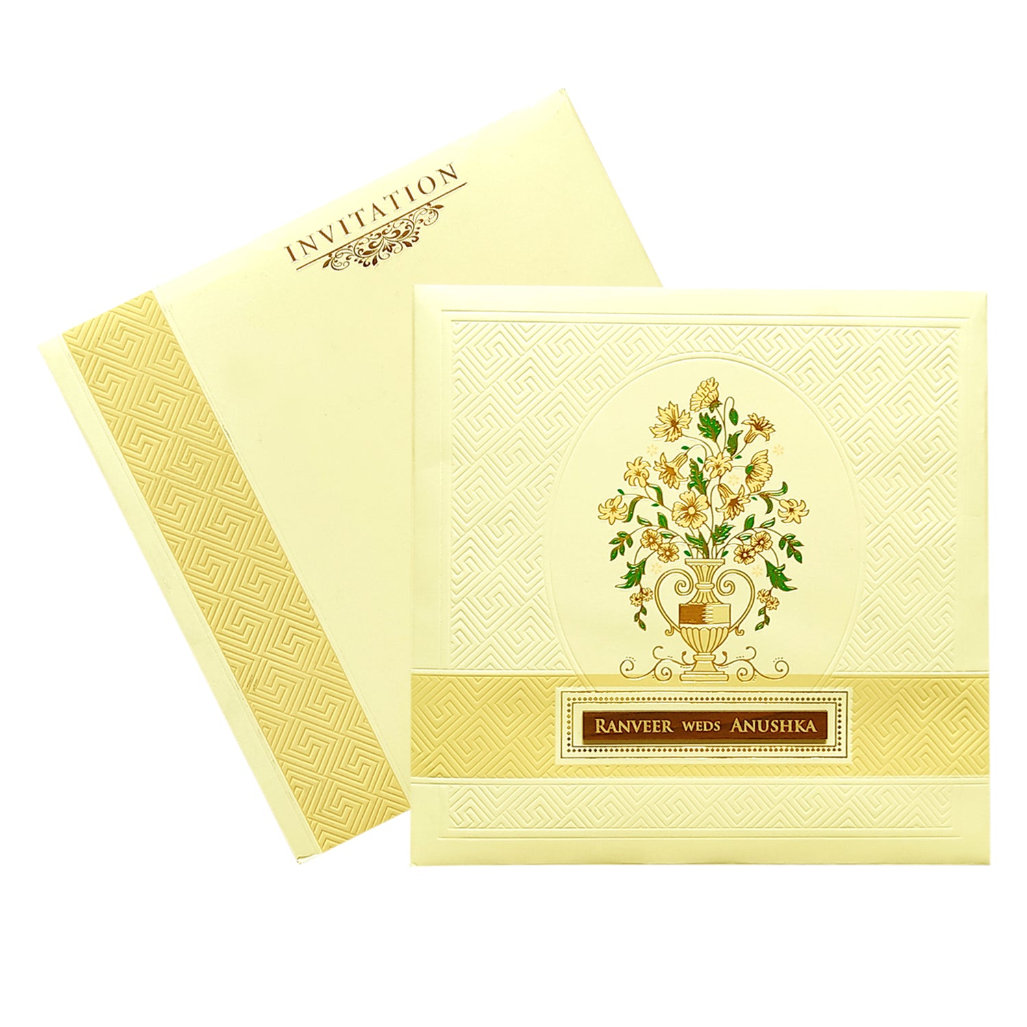 Cream Nameplate Floral Invitation Card-KRC29770