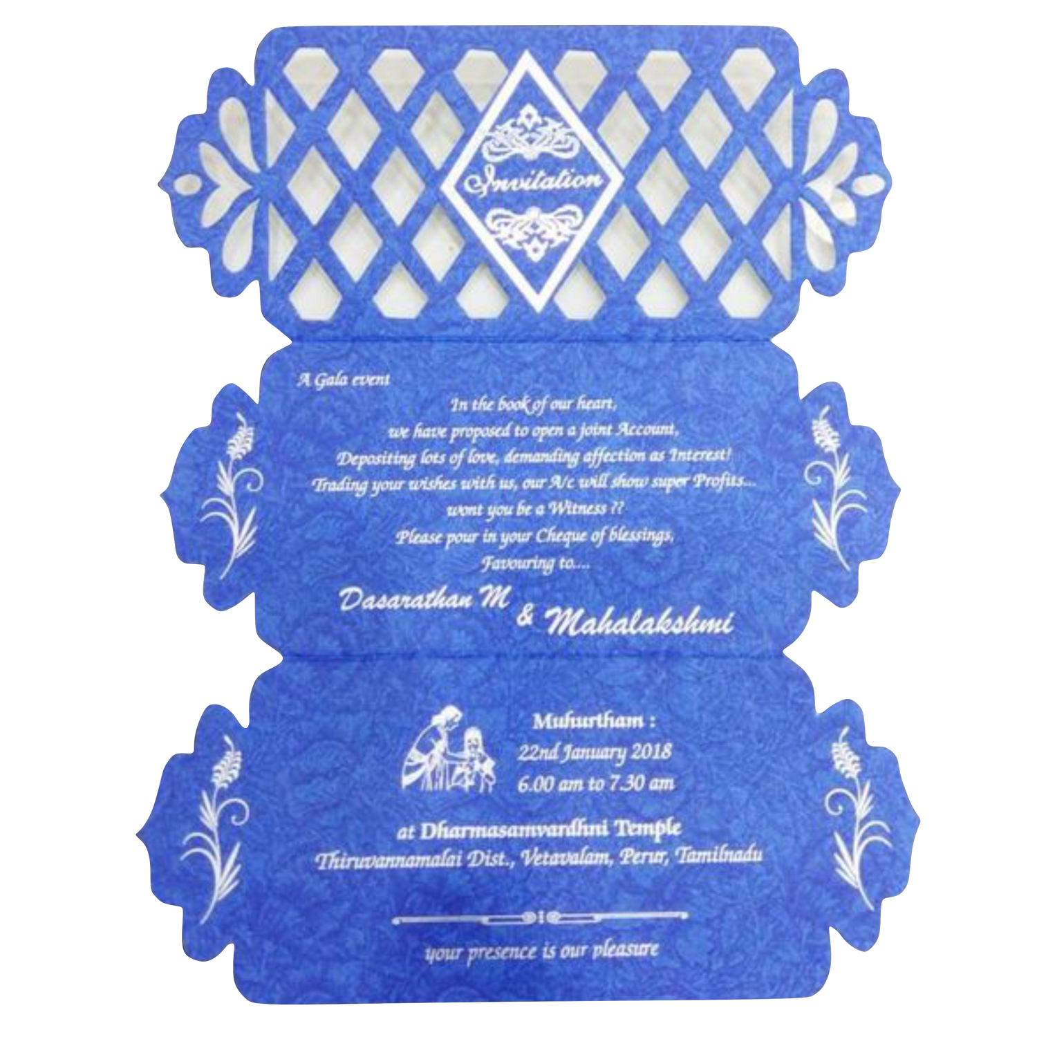Beautiful Blue Shaded With Floral Design Wedding Card - KNKSP728