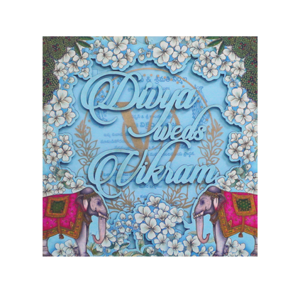 Blue Floral Elephant Cutout Wedding Card-KNPL5805