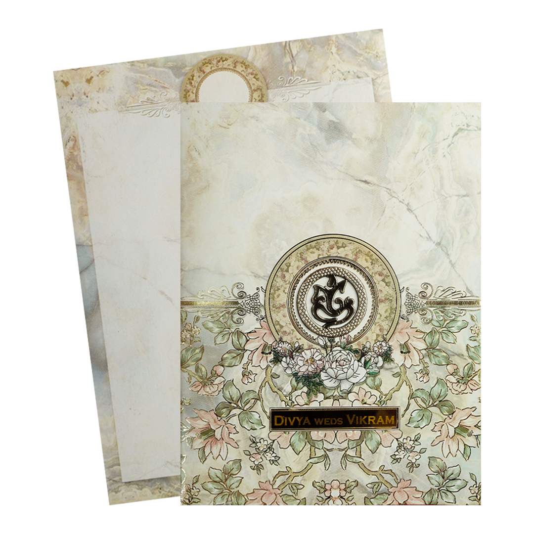 Cream Floral Marble Wedding Card-KNKC4084