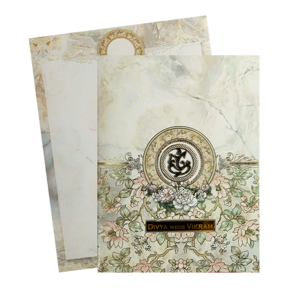 Cream Floral Marble Wedding Card-KNKC4084