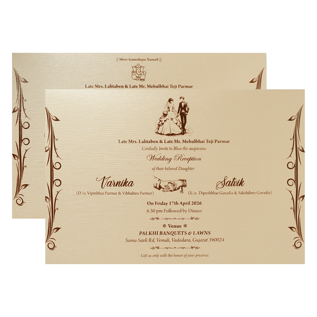 Peach Gold Floral Padded Wedding Card-KSSC2150